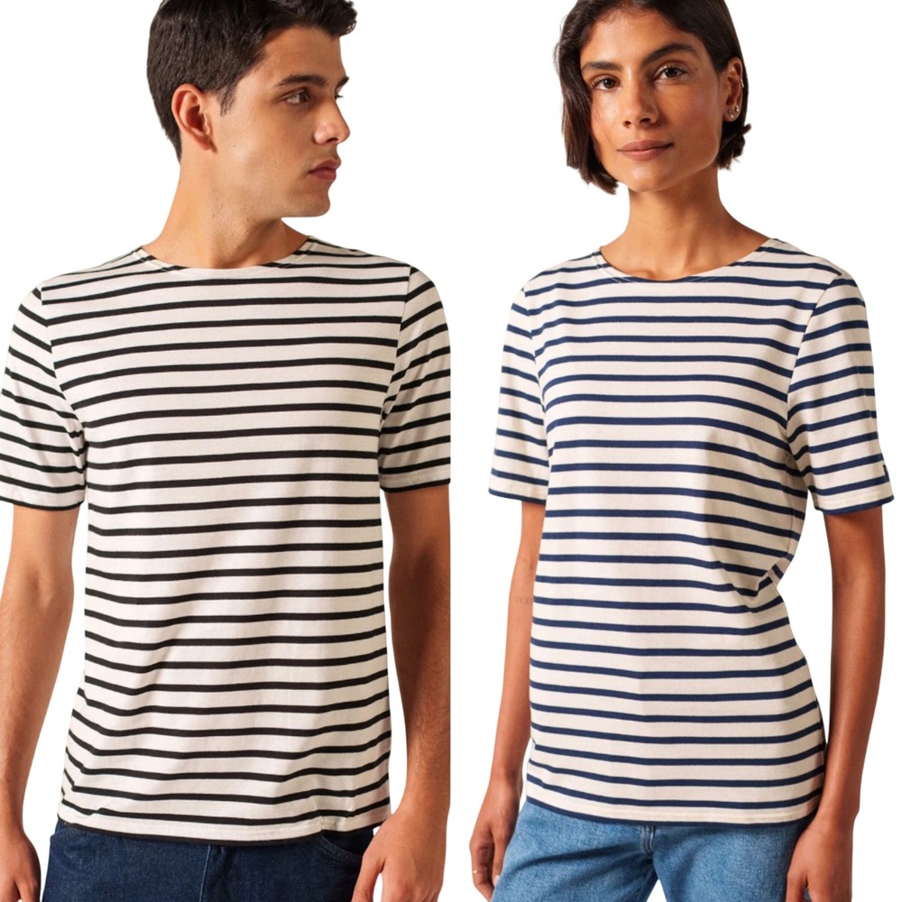 Breton Shirt Co Classic Unisex Stripe T-shirt Navy Nautical French Sailor Casual
